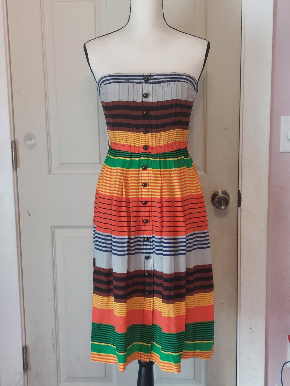 Plenty By Tracy Reese Vibrant Multicolor Stripes Strapless Silk Dress Size 2